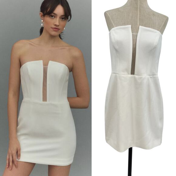 Dress The Population Chloe Illusion Strapless Mini Dress Ivory White Size Large - Picture 1 of 12